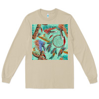 Mushroom pipe tomahawk dreamcatcher headdress seamless patt Long Sleeve Tee - FaDigitalArtStudio