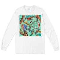 White pipe tomahawk dreamcatcher headdress seamless patt Long Sleeve Tee - FaDigitalArtStudio