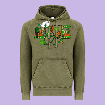 St Patricks Day Love Nurse Vintage Hoodie Designed By Ranaportraitstore