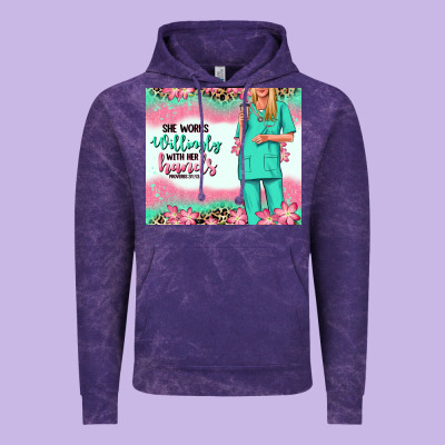 She Works Willingly With Her Hands Blonde Nurse Vintage Hoodie Designed By Ranaportraitstore