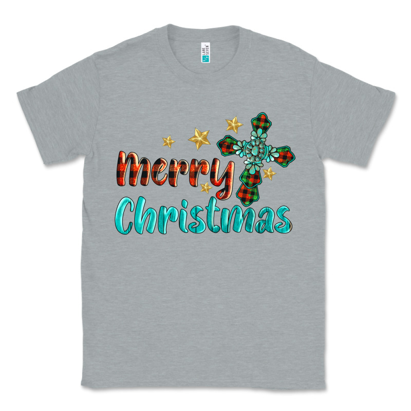 Merry Christmas Turquoise Gemstones Cross Classic Tee by BarkalooDesign | Teevron