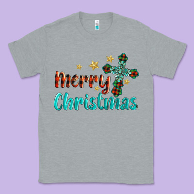 Merry Christmas Turquoise Gemstones Cross Classic Tee Designed By Barkaloodesign