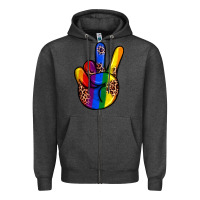 Charcoal Heather pride leopard peace hand Zipper Hoodie - JahusDesignShop