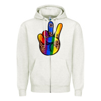 Oatmeal Heather pride leopard peace hand Zipper Hoodie - JahusDesignShop
