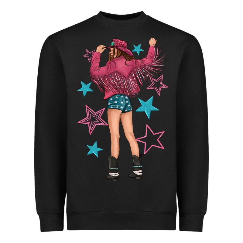 Western Pink With Stars And Cowgirl Heavyweight Sweatshirt by texasbilliewilder | Teevron