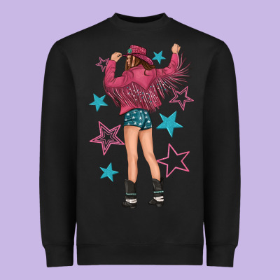 Heavyweight Sweatshirt western pink with stars and cowgirl