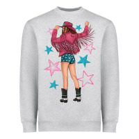 Heather Grey western pink with stars and cowgirl Heavyweight Sweatshirt - texasbilliewilder