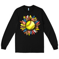 Black softball sunflower Long Sleeve Tee - HRA Design Shop