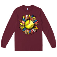 Burgundy softball sunflower Long Sleeve Tee - HRA Design Shop