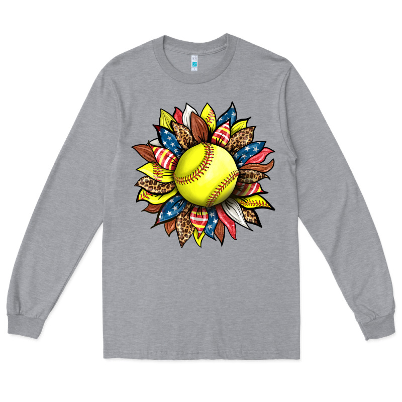 Softball Sunflower Long Sleeve Tee by HRA Design Shop | Teevron