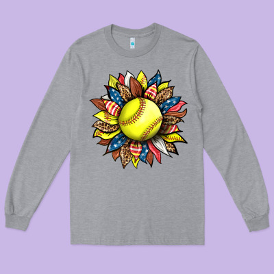 Softball Sunflower Long Sleeve Tee Designed By Hra Design Shop