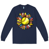 Navy softball sunflower Long Sleeve Tee - HRA Design Shop