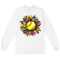 White softball sunflower Long Sleeve Tee - HRA Design Shop