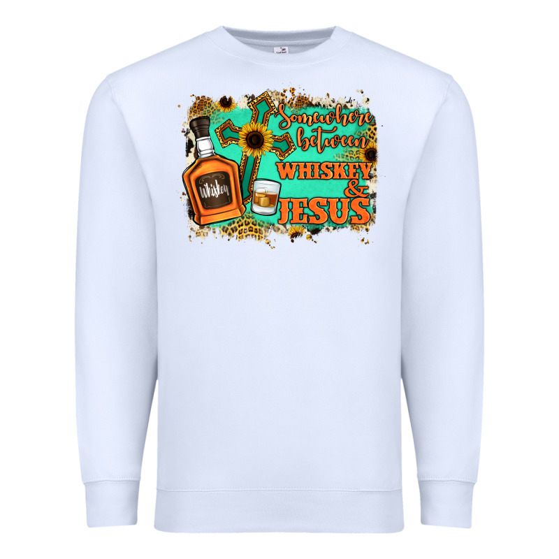 Somewhere Between Whiskey And Jesus Premium Sweatshirt by Jasminsmagicworld | Teevron
