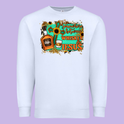 Somewhere Between Whiskey And Jesus Premium Sweatshirt Designed By Jasminsmagicworld