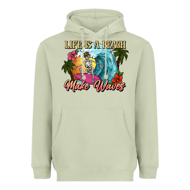 Life Is A Beach Make Waves Skeleton Heavyweight Hoodie by NancyCooperArtShop | Teevron