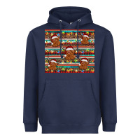 Navy christmas turquoise serape highland cow Heavyweight Hoodie - BarkalooDesign