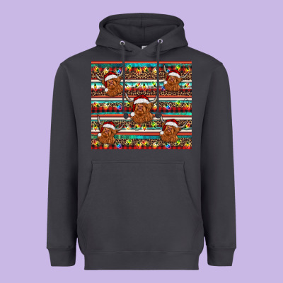 Christmas Turquoise Serape Highland Cow Heavyweight Hoodie Designed By Barkaloodesign
