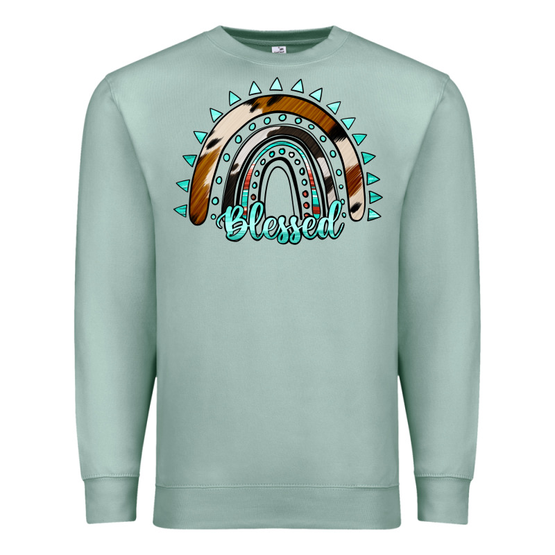 Blessed Rainbow Cowhide Aztec Premium Sweatshirt by Jasminsmagicworld | Teevron
