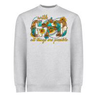 Heather Grey with god all things are possible with cross Heavyweight Sweatshirt - texasbilliewilder