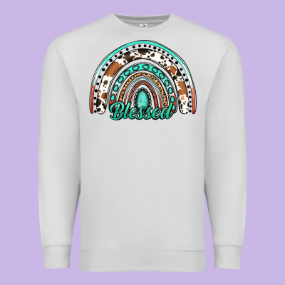 Blessed Western Rainbow Premium Sweatshirt Designed By Jasminsmagicworld