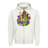 Oatmeal Heather stay sweet halloween Zipper Hoodie - BundleAndBundleShop