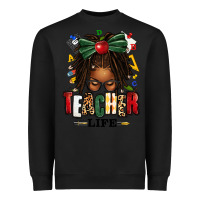 Black teacher life afro locs messy bun Heavyweight Sweatshirt - texasbilliewilder