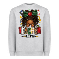 Teacher Life Afro Locs Messy Bun Heavyweight Sweatshirt | Teevron