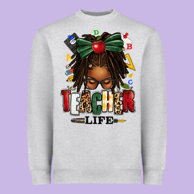 Heavyweight Sweatshirt teacher life afro locs messy bun