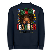 Navy teacher life afro locs messy bun Heavyweight Sweatshirt - texasbilliewilder
