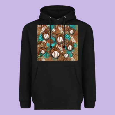 Baseball Turquoise Gemstones Western Patterns Heavyweight Hoodie Designed By Barkaloodesign