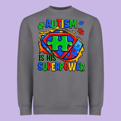 Autism Is His Superpower Ripped Heavyweight Sweatshirt Designed By Zillion Design Studio