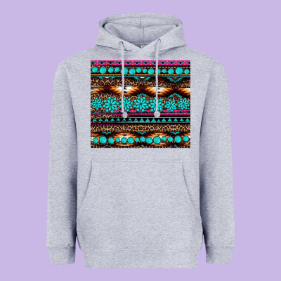 Leopard Aztec Turquoise Jewelry Heavyweight Hoodie Designed By Barkaloodesign