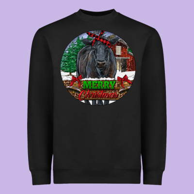 Heavyweight Sweatshirt Black Angus Cattle Merry Christmas