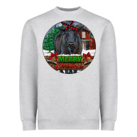 Heather Grey Black Angus Cattle Merry Christmas Heavyweight Sweatshirt - RanaPortraitStore