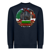 Navy Black Angus Cattle Merry Christmas Heavyweight Sweatshirt - RanaPortraitStore