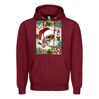 Burgundy Christmas hippie skeleton santa Zipper Hoodie - Artiststas