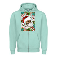 Seafoam Christmas hippie skeleton santa Zipper Hoodie - Artiststas