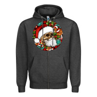 Charcoal Heather Christmas hippie skeleton santa ornament Zipper Hoodie - Artiststas