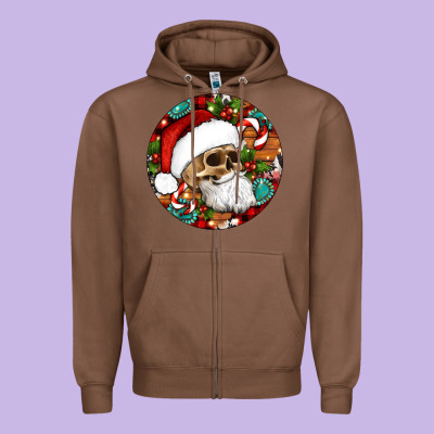 Christmas Hippie Skeleton Santa Ornament Zipper Hoodie Designed By Artiststas