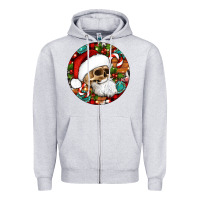Heather Grey Christmas hippie skeleton santa ornament Zipper Hoodie - Artiststas