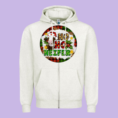 Christmas Ho Ho Heifer Zipper Hoodie Designed By Artiststas