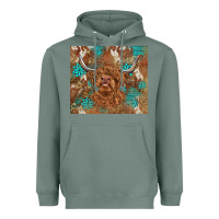 Sage highland cow turquoise gemstones western patterns Heavyweight Hoodie - BarkalooDesign