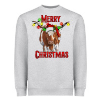 Heather Grey Merry Christmas Longhorn Cow Heavyweight Sweatshirt - RanaPortraitStore