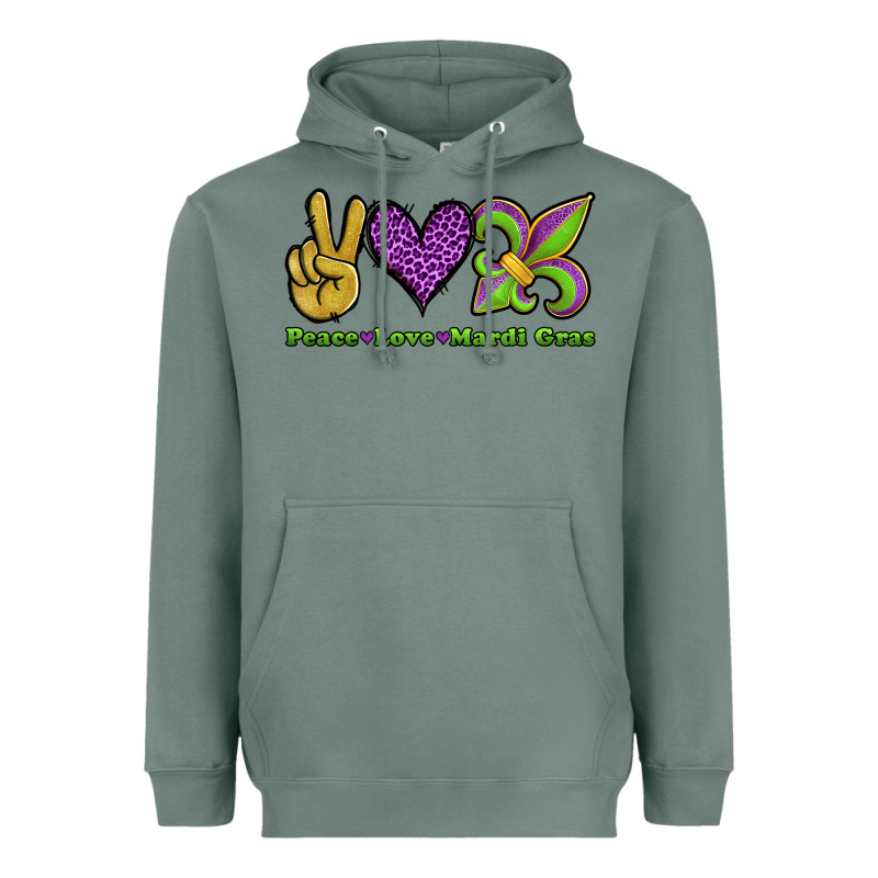 Peace Love Mardi Gras Heavyweight Hoodie by Jasminsmagicworld | Teevron