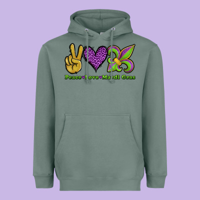 Peace Love Mardi Gras Heavyweight Hoodie Designed By Jasminsmagicworld