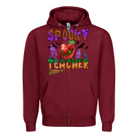 Burgundy spooky teacher Zipper Hoodie - BundleAndBundleShop