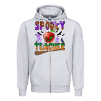 Heather Grey spooky teacher Zipper Hoodie - BundleAndBundleShop