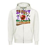 Oatmeal Heather spooky teacher Zipper Hoodie - BundleAndBundleShop