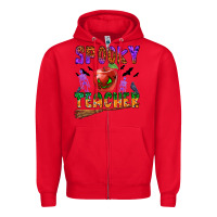 Red spooky teacher Zipper Hoodie - BundleAndBundleShop